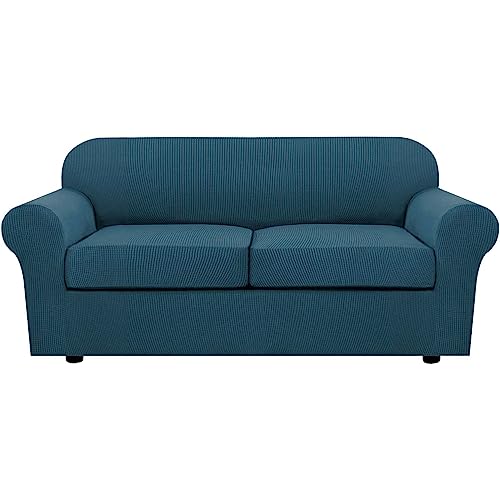 3 Piece Stretch Sofa Covers for 2 Cushion Sofa Couch Covers for Living Room Sofa Slipcovers (Medium-XL / Deep Teal)