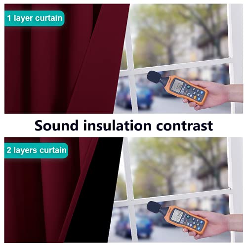 100% Blackout Short Curtains with Black Liners (Wine Red / 37"W x 60"L (Pack of 2))