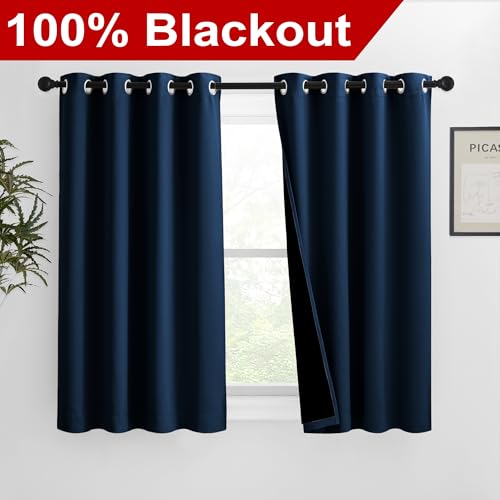 100% Blackout Curtains with Black Liners (Moroccan Blue / 46"W x 54"L (Pack of 2))