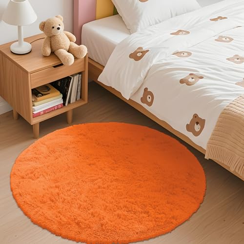 Orange Round Rugs for Bedroom (3 Ft Round / Orange)