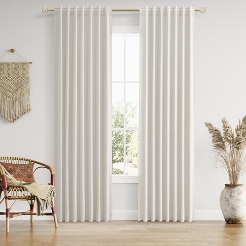 90 Inch Long Boho 100% Blackout Linen Curtains for Living Room Back Tab Rod Pocket Room Darkening Thermal Insulated Drapes for Bedroom Black Out Window Curtain 2 Panels (Boho / 52"W x 90"L (Pack of 2))