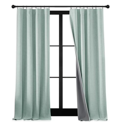 100% Blackout Linen Textured Curtains 90 inches Long (Aqua / 52"W x 90"L (Pack of 2))