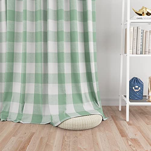 Curtains for Windows Buffalo Check Drapes Plaid Gingham Pattern Rod Pocket Cotton Curtain Panels 92 inch Length Farmhouse Kitchen Curtains 2 Panels Living Room Bedroom Basement Green White 52"x92" (52"W x 92"L (Pack of 2) / Green+white)