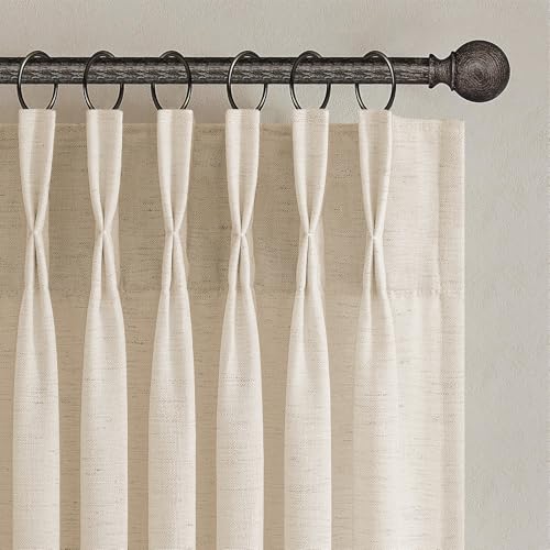 Sand Beige Pinch Pleated Linen Curtains 84 Inch Length 2 Panels for Bedroom Living Room Textured Semi Sheer Window Curtain Boho Neutral Back Tab Pinch Pleat Drape with Hooks 84 Inches Long (Sand Beige / 40"W x 84"L (Pack of 2))