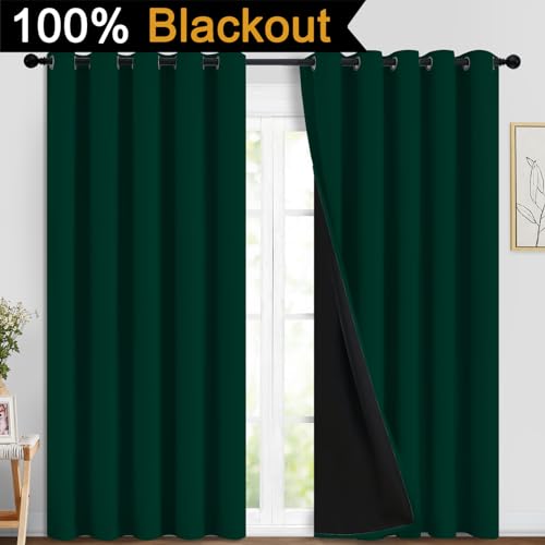 Dark Green 100% Blackout Curtains 84 Inches Long 70" Wide 2 Panels (70"W x 84"L (Pack of 2) / Dark Green)