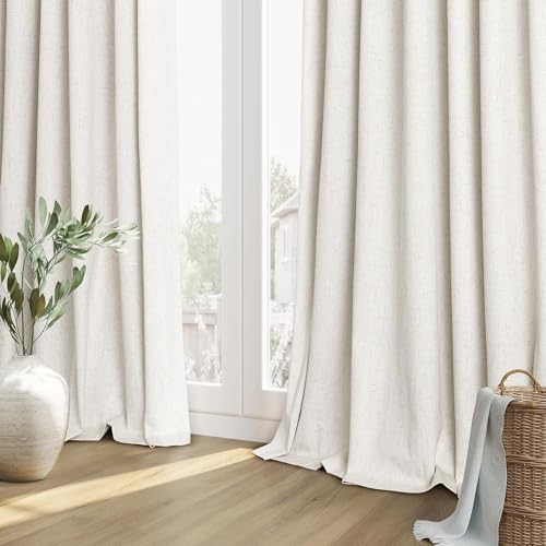 Extra Long 100% Blackout Linen Curtains for Bedroom 146 Inches Long Natural Cream Black Out Curtain Back Tab Thermal Insulated Room Darkening Window Drapes for Living Room 2 Panels Beige Ivory 52x146 (Cream / 52"W x 146"L (Pack of 2))