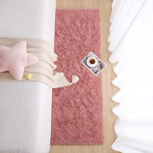 Soft Runner Rug for Bedroom Living Room Plush Fluffy Rug 2x10 (Blush / 2' x 10' (Runner))