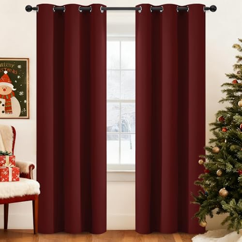 Blackout Curtains 38x84 inch Burgundy Red Thermal Drapes (Burgundy Red / 38"W x 84"L (Pack of 2))