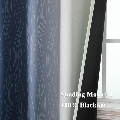 Sage Green and Navy Blue Ombre Blackout Curtains for Living Room 102 Inch (Navy Blue and Sage Green / 52"W x 102"L (Pack of 2))