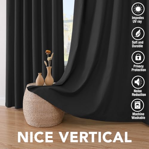 100% Blackout Linen Curtains 72" L 2 Panels Black (Black / 52"W x 72"L (Pack of 2))