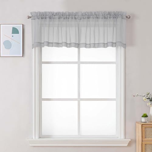 Light Grey Sheer Valances for Windows (Light Grey / 42"W x 16"L (Pack of 2))