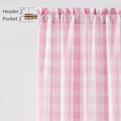 63 Inch Pink White Buffalo Plaid Semi Sheer Curtains (Pink/White / 52"W x 63"L (Pack of 2))