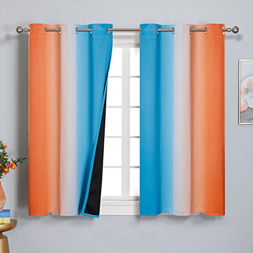 Ombre Orange and Blue Blackout Curtains 42Wx45L Inch Long (Blue and Orange / 42"W x 45"L (Pack of 2))