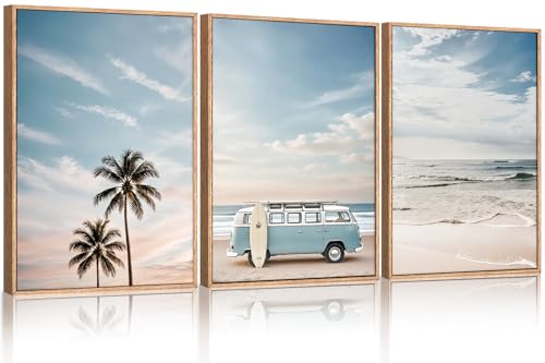 Large Ocean Beach Surfboard Framed Canvas Wall Art Set (Surfboard Ocean Wall Art / 16"L x 24"W)