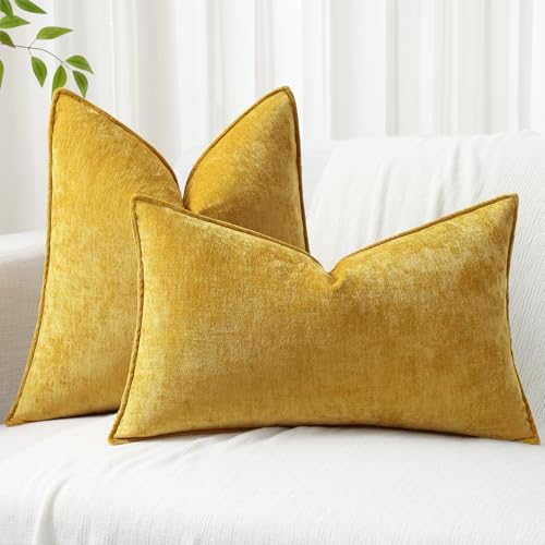 Chenille Mineral Yellow Throw Pillow Covers 26x26 Set of 2 (Mineral Yellow / 26" x 26" (Pack of 2))