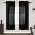 Black Semi Sheer Linen Curtains 72 inch Length for Living Room Back Tab Rod Pocket Modern Farmhouse Coastal Decor Cotton Textured Gauze Curtains for Dining Room Office 52x72 (52"W x 72"L (Pack of 2) / Black)