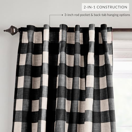 Grainger Buffalo Check Blackout Window Curtain (Black / 52"W x 95"L (Pack of 1))
