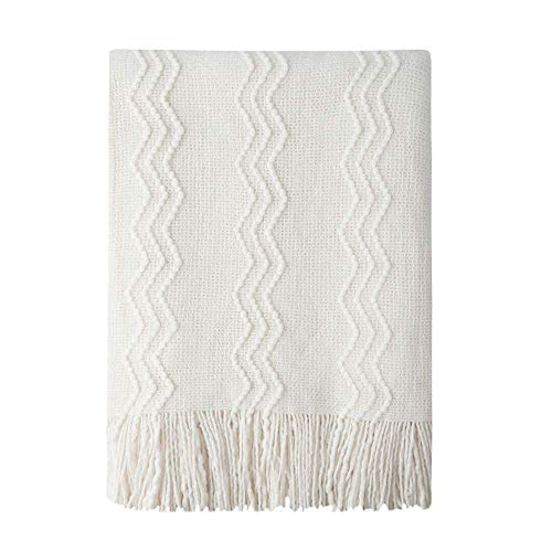 Off White Throw Blanket 60x80Inch Boho Knit Soft Throw Sofa Blanket (Off White / 60"x80")