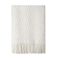 Off White Throw Blanket 60x80Inch Boho Knit Soft Throw Sofa Blanket (Off White / 60"x80")