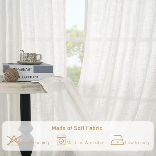 95 Inches Long Cream Linen Curtains for Living Room (Cream / 52"W x 95"L (Pack of 2))