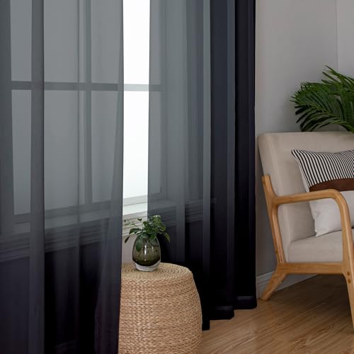Black Sheer Curtains 78 Inches Long 2 Panels Set (Black / 42"W x 78"L (Pack of 2))