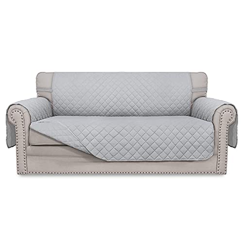 Sofa Slipcover Reversible Loveseat Sofa Cover Couch Cover for 2 Cushion Couch Furniture Protector with Elastic Straps for Pets Kids Dog Cat (Light Gray/Light Gray / Medium-XL Loveseat)