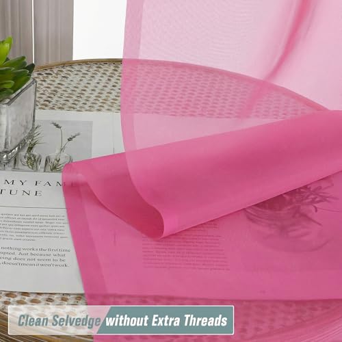 Sheer Curtains 63 Inch Length 2 Panels (42"W x 63"L (Pack of 2) / Hot Pink)