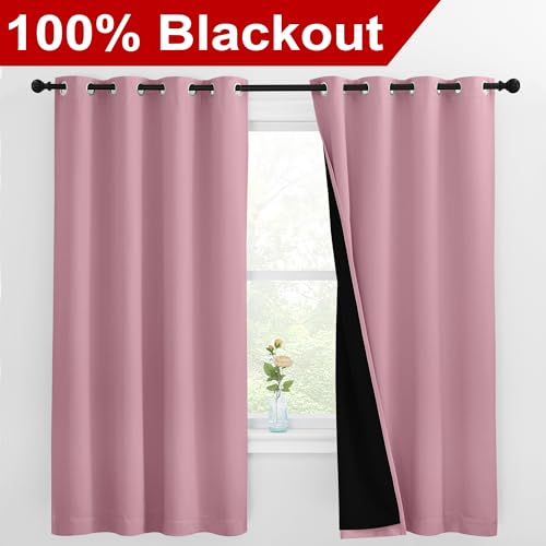 100% Blackout Curtains with Black Liners (Crystal Pink / 55"W x 68"L (Pack of 2))