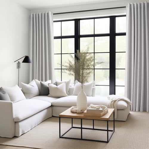 Extra Long Total Blackout Grey Linen Curtains 108 Inches Long for Living Room Large Window with Hooks (Grey Beige / 52"W x 108"L (Pack of 2))