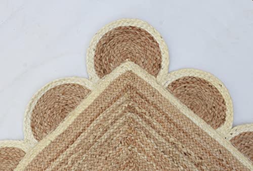 Scallop Pattern Jute Bohemian Area Rug (8'x10' (Rectangular) / Off White)