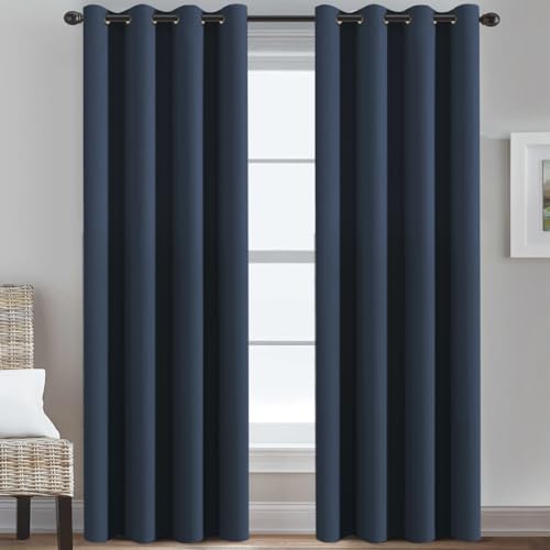 Blackout Curtain for Living Room Thermal Insulated Window Treatment Curtain Extra Long 108 inch Length Energy Saving Solid Grommet Top Blackout Drape (52"W x 108"L (Pack of 1) / Navy Blue)