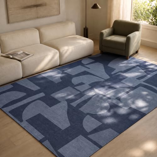 Washable 6x9 Area Rugs for Living Room Modern Abstract Rug (Navy / 6' x 9' (Rectangular))
