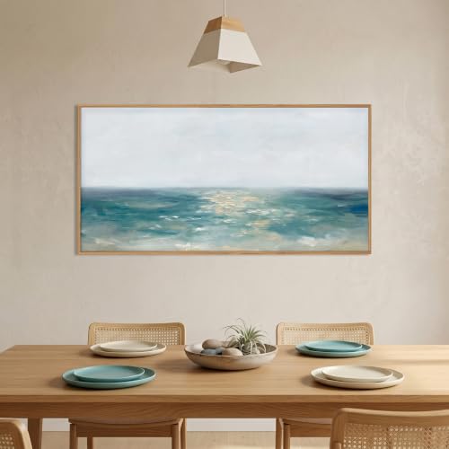 Large Abstract Blue Coastal Framed Canvas Wall Art Set (Abstract Blue Coastal Wall Art / 40"L x 20"W)