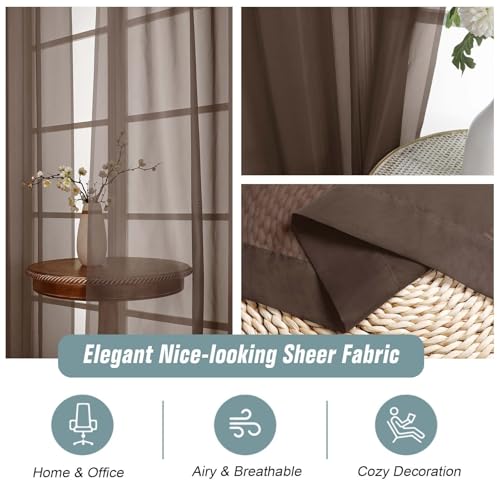 Chocolate Sheer Curtains for Window 72 inches Long 2 Panels Set (42"W x 72"L (Pack of 2) / Chocolate)