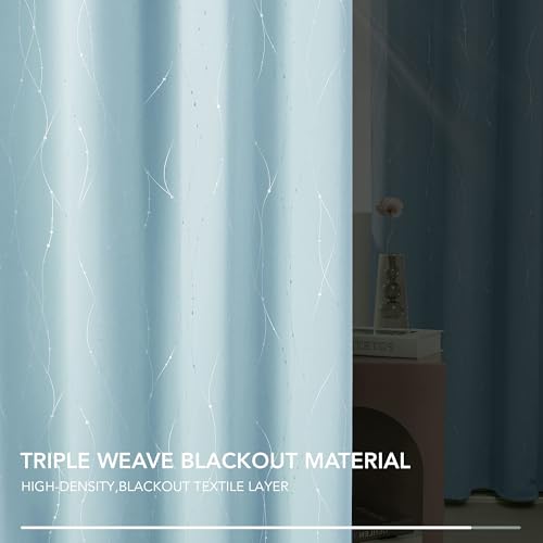 Living Room Curtains 45 Inches Long (Light Blue/Wave Dots / 52"W x 45"L (Pack of 2))