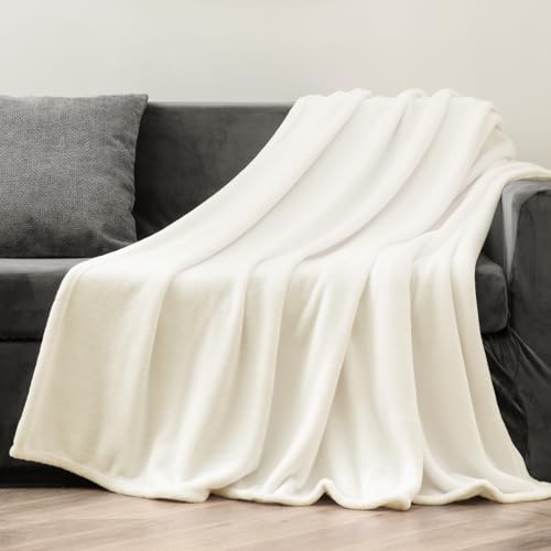 Fleece Blanket Soft Plush Throw for Couch Cream 50"x70" (Cream / Throw XL(50"x70"))