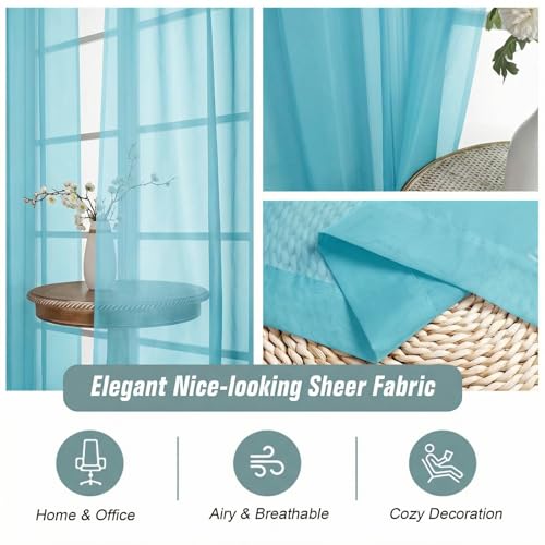 Sheer Curtains 84 Inches Long 2 Panels (42"W x 84"L (Pack of 2) / Aqua)