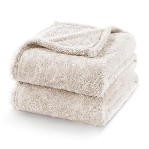 Fuzzy Plush Fleece Bed Blanket Queen Size (Beige / 90x90 IN)