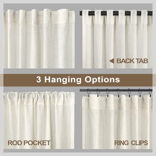 Natural Linen Boho Curtains 84 Inch Length 2 Panels Cream Ivory Light Filtering Semi Sheer Panels Floor Length Drapes for Bedroom Living Room Back Tab Pocket 34 x 84 Inch Long 7FT 7 FT Tall (34"W x 84"L (Pack of 2) / Natural)