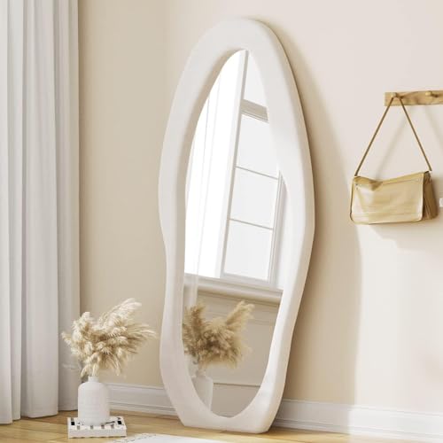 63" x 24" Full Length Mirror Irregular Wavy Floor Mirror (White-irregular / 63"L x 24"W)