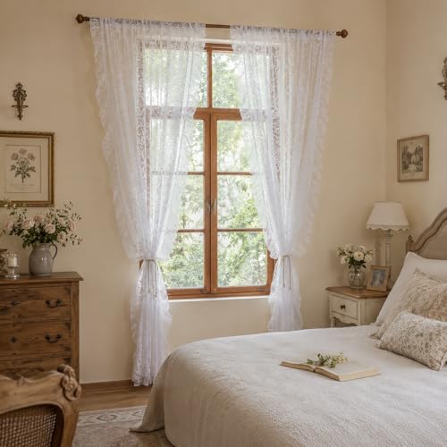 White Ruffle Curtains (59"W x 96"L (Pack of 2) / White)