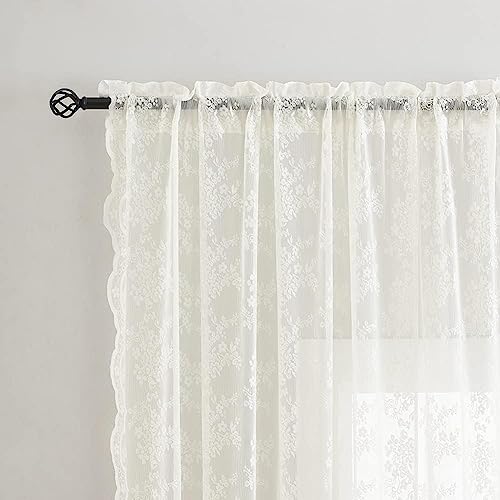 Vintage Lace Curtains 92 Inches Long (Ivory / 52"W x 92"L (Pack of 2))