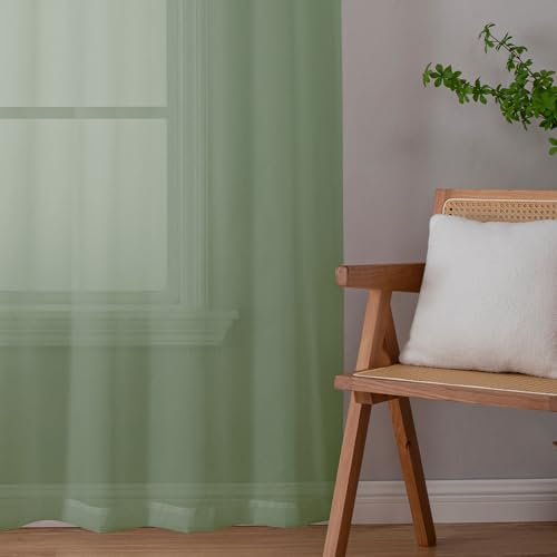 Short Sheer Curtains 30 Inches 2 Panels Set (Sage Green / 42"W x 30"L (Pack of 2))
