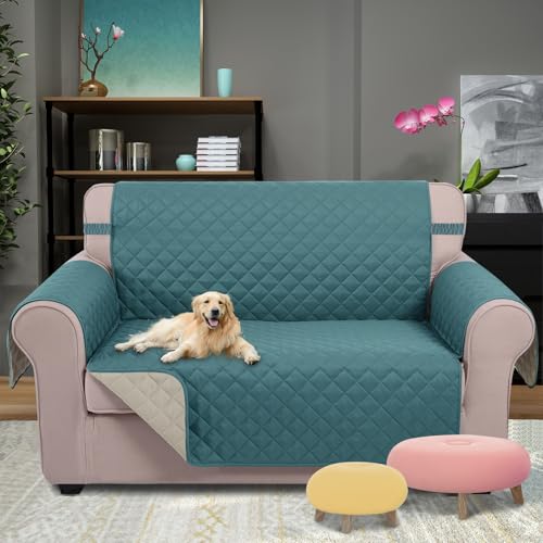 Loveseat Sofa Cover for 2 Cushion Couch (Blue/Beige / 45''loveseat-small)