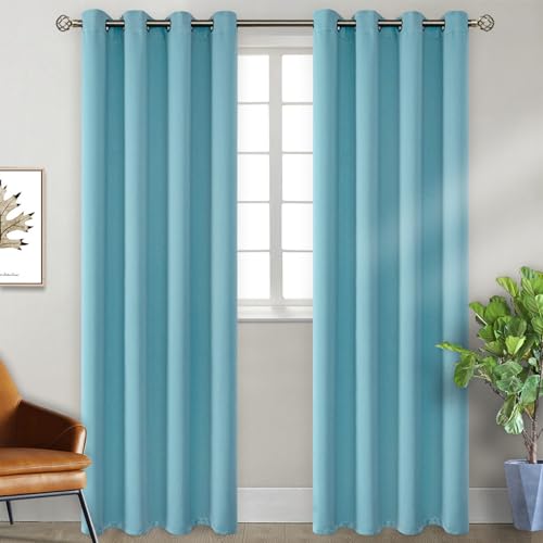 Aqua Blue Room Darkening Long Curtains for Living Room (Aqua / 52"W x 120"L (Pack of 2))