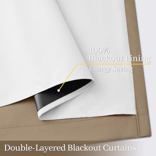 Khaki Blackout Curtains 84 Inches Long for Bedroom 50" Wide 2 Panel (50"W x 84"L (Pack of 2) / Khaki With White Backing)