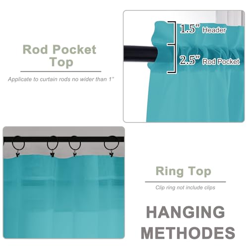 Turquoise Sheer Curtains 72 Inches 2 Panels for Living Room 59" Wide (Turquoise / 59"W x 72"L (Pack of 2))