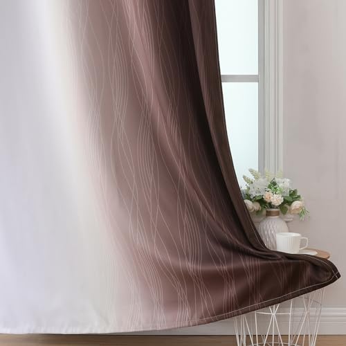 Brown and Greyish White Blackout Curtains 42Wx54L 2 Panels (Brown and Greyish White / 42"W x 54"L (Pack of 2))