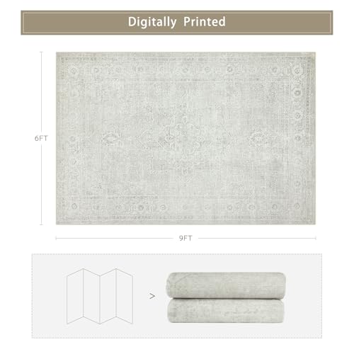6x9 Washable Area Rugs for Living Room (6' x 9' (Rectangular) / Concrete-grey)