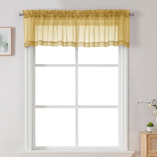 Gold Sheer Valances for Windows (Gold / 42"W x 16"L (Pack of 2))
